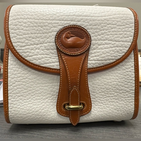 Dooney & Bourke Handbags - Vintage Dooney Bourke Leather White Essex Shoulder Bag Brass Hardware Tan Trim